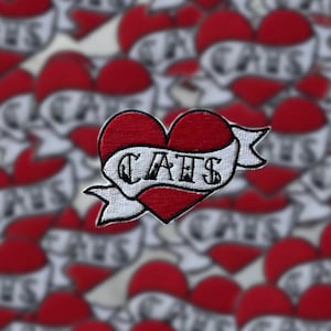 Cats Heart and Banner - Iron On Sew On Embroidered Patch