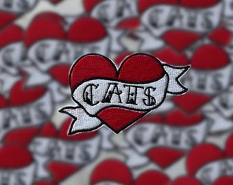 Cats Heart Banner tattoo-stijlpatch, geborduurde vilten appliqué