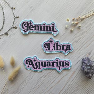 Air Signs Embroidered Patch: Gemini, Libra, Aquarius Iron-On Applique