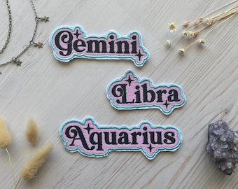 Parches del zodíaco de los signos de aire, Géminis, Libra y Acuario bordados para planchar.