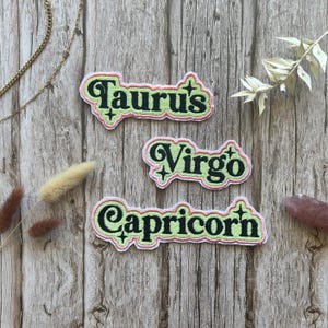 Embroidered Earth Signs Zodiac Patches: Taurus, Virgo, Capricorn, Astrology Jacket Applique