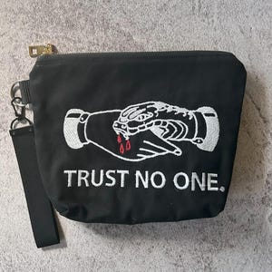 Trust No One Snake Biting Hand - Zippered Makeup Bag Pouch with Removable Wristlet