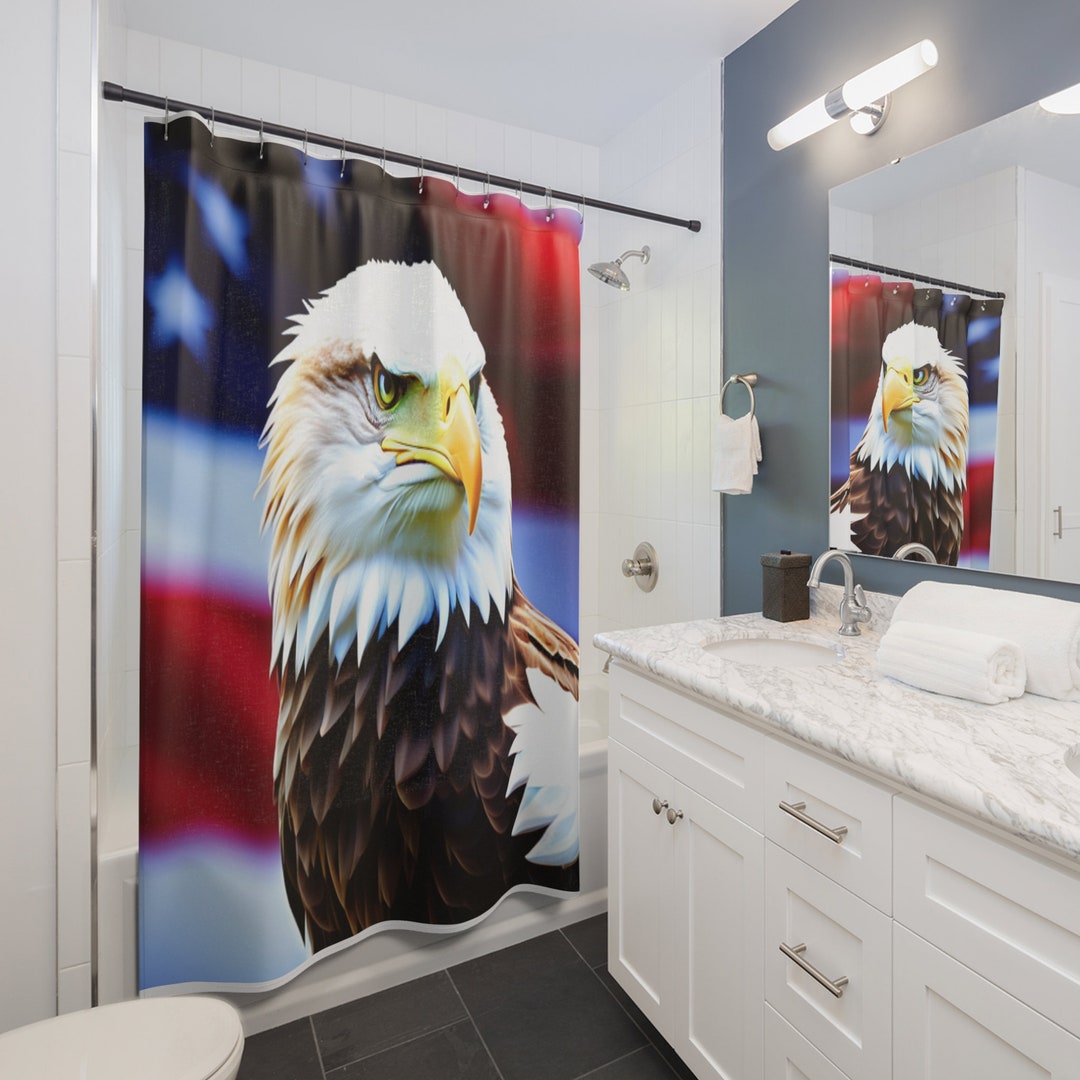 Patriotic Shower Curtain American Flag Bald Eagle Wake up Each Day to