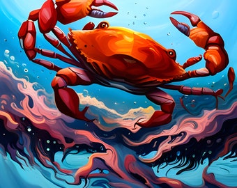 Crab Nautical Theme Digital Art - Etsy