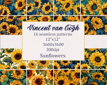 Vincent van Gogh, Naadloos patroon, Patroon, Zonnebloem, Bloemen digitaal papier, Bloemmotief, Zonnebloem digitaal papier, Commercieel gebruik