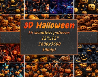 Halloween naadloos herhaalpatroon, 3D afdrukbaar digitaal papier, geometrische achtergronden