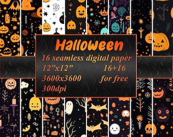 Halloween naadloos herhaalpatroon, afdrukbaar digitaal papier, griezelige achtergronden