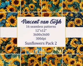 Vincent van Gogh, Naadloos patroon, Patroon, Zonnebloem, Bloemen digitaal papier, Bloemmotief, Zonnebloem digitaal papier, Commercieel gebruik