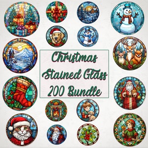 200 Christmas Stained Glass Images, Transparent Background