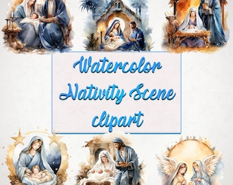 40 aquarel kerststal clipart, religie clipart bundel