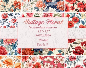 Vintage naadloze bloemmotief, vintage botanische digitale papier, bloemmotief achtergrond, bloemrijke patronen, aquarel bloemen, Pack 2