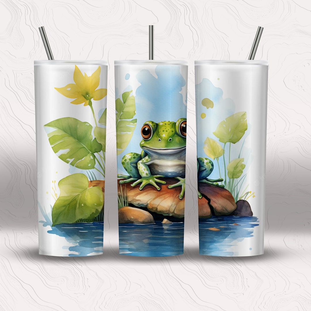 Watercolor Cute Frog 20 Oz Skinny Tumbler Sublimation Design Digital ...