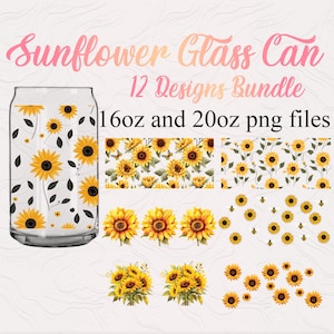 16oz and 20oz Sunflower Libbey Glass Can , Floral Coffee Glass Can, Coffe Wrap , Can wrap , Bundle