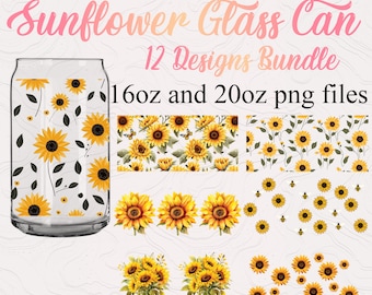 16oz en 20oz Zonnebloem Libbey Glazen Kan, Bloemen Koffie Glazen Kan, Koffie Wrap, Kan inpakken, Bundel
