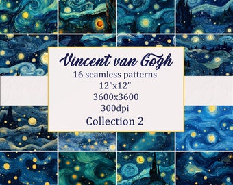 Vincent van Gogh, Patroon, Naadloos patroon, Galaxy star digitaal papier, Hemelpatroon, Sterrennachtpatroon, Digitaal papier, Commercieel gebruik