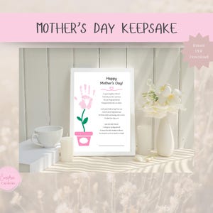 Artisanat souvenir empreinte de main de la fête des mères pour enfants | Cadeau pour maman | Poème floral | Téléchargement instantané imprimable en PDF