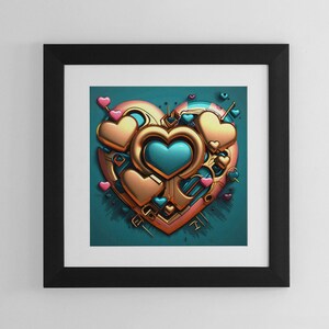 Teal Gold Heart 3D Wall Art, Bedroom College Dorm Wall Decor, Preppy Room Decor, Heart Wall Art, Glam Decor, Love Wall Decor Trendy Wall Art