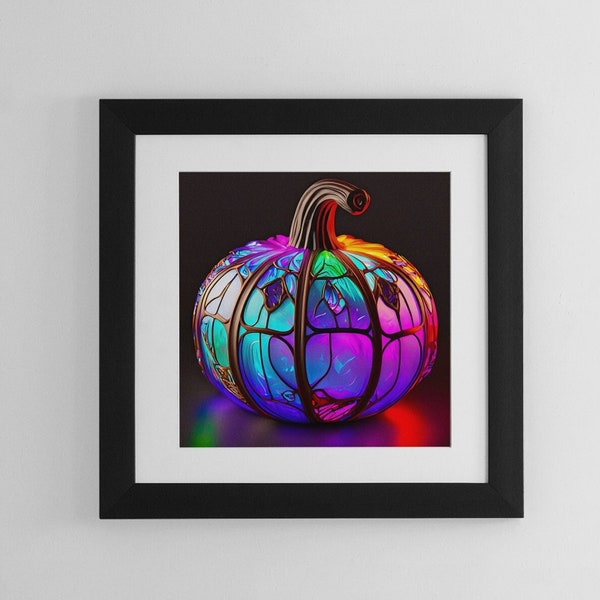 Stained Glass Wall Art Printable, Halloween Wall Art Aesthetic, Autumn Wall Art Download, Maximalist Decor, Pumpkin Art Picture, Blacklight