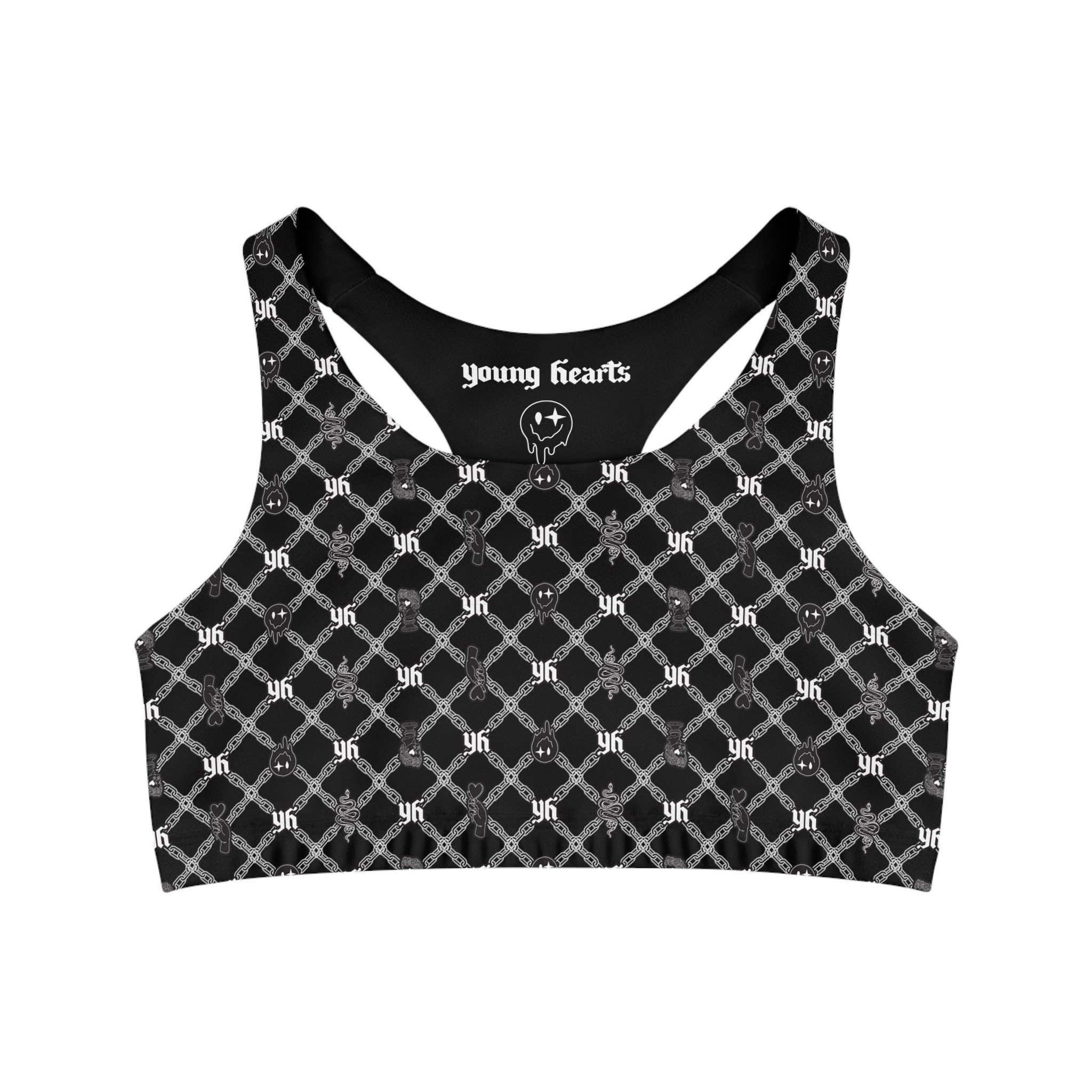 Young Hearts Co. Chain Print Seamless Sports Bra in Black