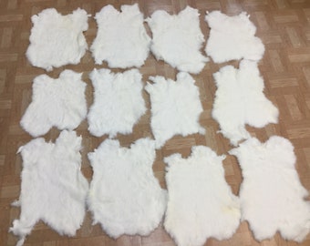 LOT Of 12 B grade Natural White RABBIT Skin Hide Fur Craft Lot Fly Tying Trim Lining Cosplay LARP Viking