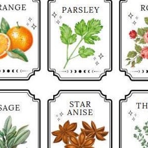 Etiquetas para potes de temperos de boticário - Etiquetas vintage para temperos e ervas - Herbal Apothecary - Etiquetas para temperos Kitchen Witch