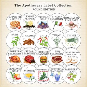 Round Spice Labels | Printable Apothecary Spice Jar Stickers | Kitchen Organization | Kitchen Witch Décor | Pantry Labels | Digital Download