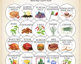 Colección de etiquetas de boticario: etiquetas redondas para frascos de especias y hierbas / Organización de cocina imprimible / Descarga digital imprimible