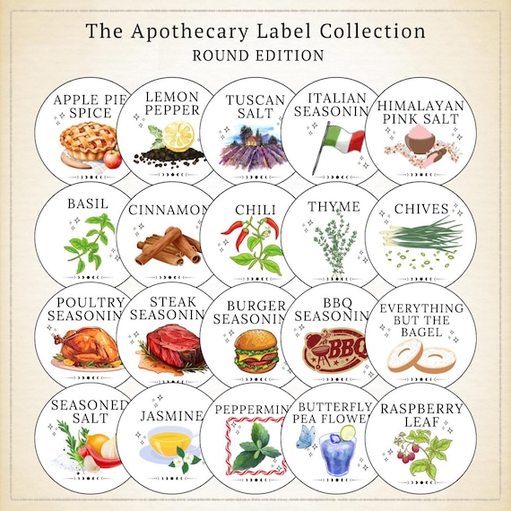 Round Spice Labels | Printable Apothecary Spice Jar Stickers | Kitchen Organization | Kitchen Witch Décor | Pantry Labels | Digital Download