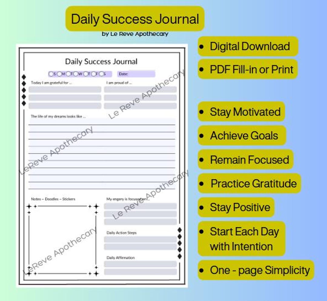 Daily Success Journal Page – Digital Download - Manifestation Journal ...