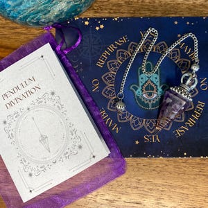 Juego de péndulo de amatista y cartas de radiestesia: herramienta de adivinación espiritual