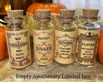 Vintage Old World Labeled Spice Jars | DIY Herb Apothecary, Set of 4 (Empty Jars)