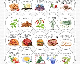 Etiquetas redondas imprimibles para tarros de especias: pegatinas de despensa de Kitchen Witch (descarga digital, 3,8 cm)