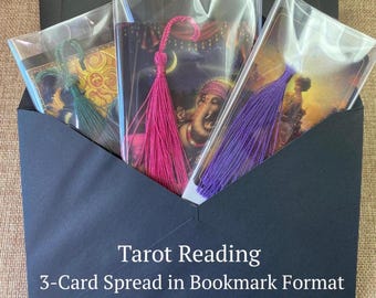 Tarot-Lesung 3-Karten-Spread in Lesezeichen-Format | Intuitiv ausgewählte Karten | Buchliebhaber Geschenk | Spirituelles Lesewerkzeug