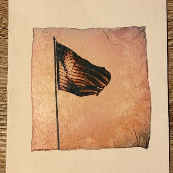 American Flag Photo Transfer 1 on Watercolor Paper, Polaroid Emulsion Lift