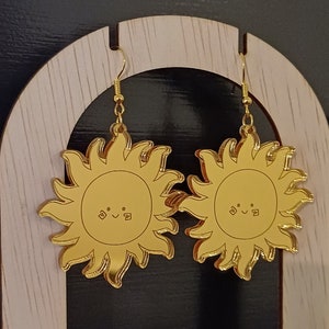 Suns in Gold Mirror Acrylic Dangle Earrings
