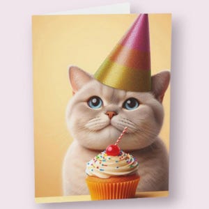 Cat Lover Greeting Cards - Happy Birthday Cat Design, Cute Kitten Celebration Cards, Animal Theme Stationery, Meow Birthday Card Set, Feline