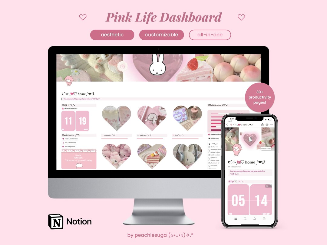 2026 Aesthetic That Girl Pink Notion Template | Notion All-in-one Life ...