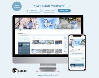 2026 Blue Student Dashboard Notion Template | Notion All-In-One Life Planner, Aesthetic Notion Organizer, Notion Dashboard