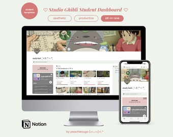 Sjabloon Studio Ghibli Student-dashboardbegrip 2026 | Notion alles-in-één levensplanner, esthetische Notion-organizer, Notion-dashboard