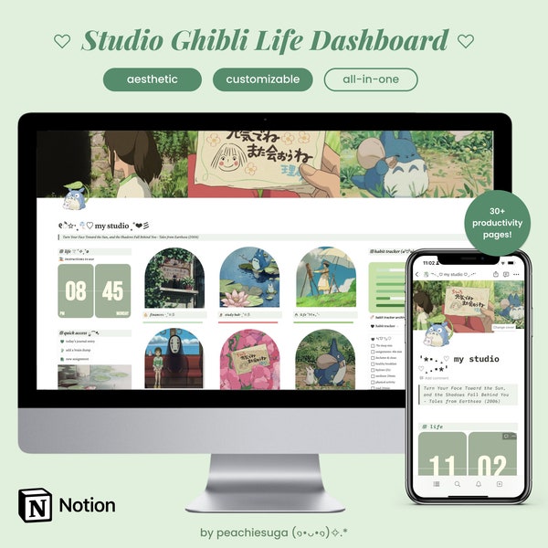 Aesthetic Studio Ghibli Notion Template | Notion All-In-One Life Planner, Aesthetic Notion Organizer, Notion Dashboard