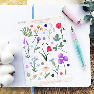 Stickervel Wild About Flowers | Op bloemen geïnspireerde geïllustreerde Art Journal-stickers, planner, bullet journal, plakboek kiss cut-stickers