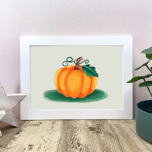 Accogliente stampa artistica di zucca / Illustrazione disegnata a mano, Stile autunnale unico, Arte carina, Senza cornice, Stampa A5, A6 / Galleria a parete / Accogliente e biglietto