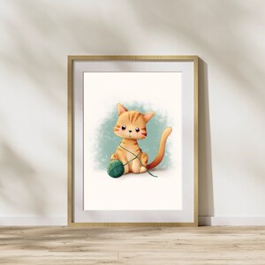 Stampa artistica di gattino giocoso / Illustrazione disegnata a mano, Stile Kawaii unico, Arte carina, Senza cornice, Stampa A5, A6 / Galleria a parete / Accogliente e Biglietto