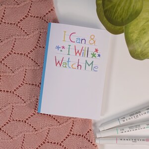 I can & I will A6 Notebook | Handmade, Illustrated Notebook, Blank Writing Paper, Pocket, Cute Characters Notebook| Cozy and Card