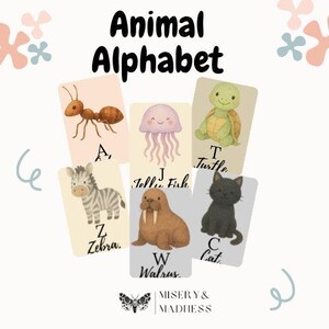 Animal Alphabet Flashcards for Kids – A to Z Watercolour Animal Printable – Instant Download Learning Cards