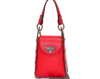 Beetrice Crossbody Bag, Shoulder Bag, Pebbled leather, Made in Italy, Mini Bag, Phone Bag