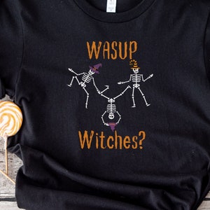 Halloween-shirt Wasup Witches: grappig T-shirt met skelet