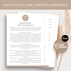Hair Stylist Non Compete Agreement, Template, Non-Compete Contract, Hair Forms, Contract PDF, Instant Download, Canva Template