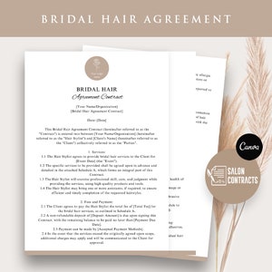 Bridal Hair Forms, Editable Bridal Hair Contract Template, Hair Extensions Consultation, Contract PDF, Instant Download, Canva Template