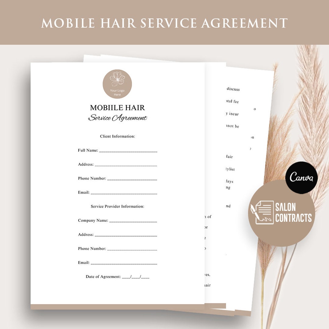 Mobile Hair Forms Editable Mobile Hair Service Contract Etsy